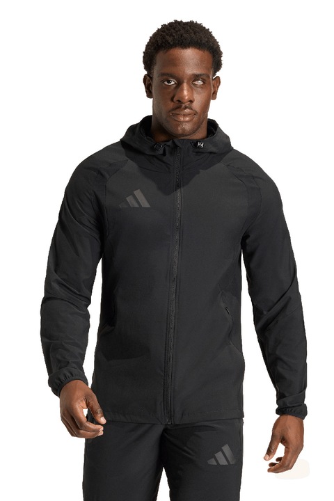 adidas Performance, Jacheta rezistenta la vant, pentru fotbal Tiro Travel, Negru/Gri inchis