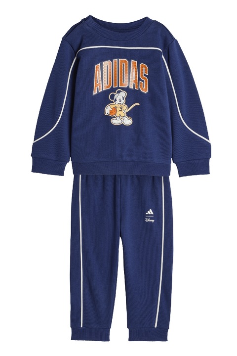 adidas Sportswear, Trening cu logo si imprimeu Mickey, Albastru inchis/Portocaliu mandarina
