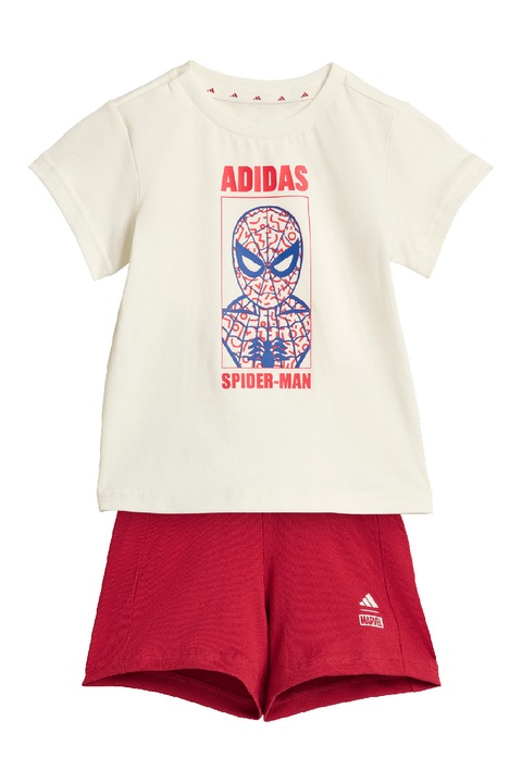 adidas Sportswear, Set de tricou si pantaloni scurti Marvel, Rosu inchis/Alb murdar