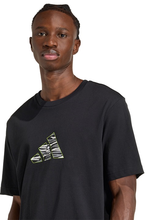 adidas Sportswear, Tricou cu imprimeu logo Camo, Negru