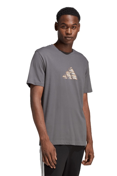 adidas Sportswear, Tricou cu imprimeu logo Camo, Gri inchis
