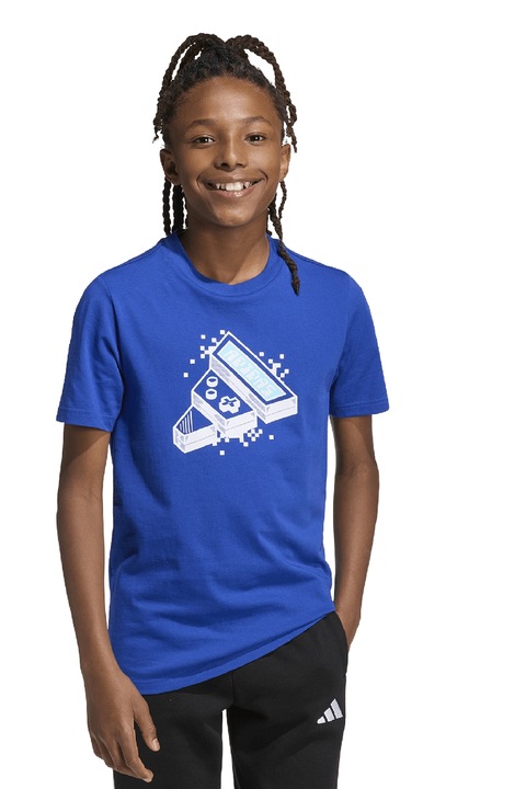 adidas Sportswear, Tricou din bumbac cu imprimeu pe piept Game, Alb/Albastru royal