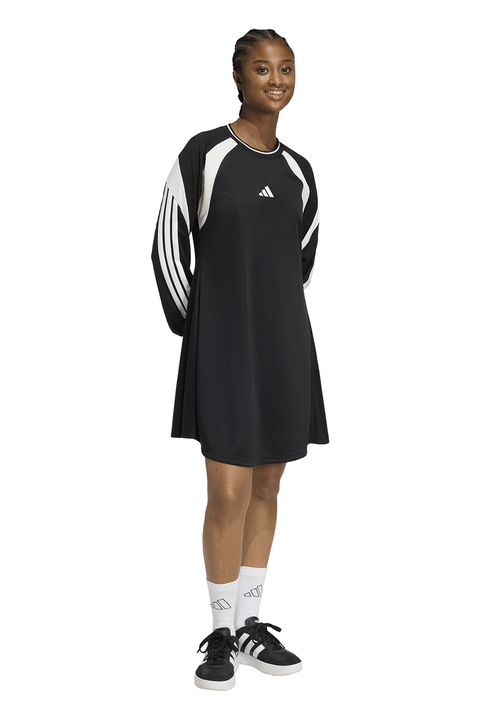 adidas Sportswear, Rochie scurta cu logo, Negru/Alb murdar