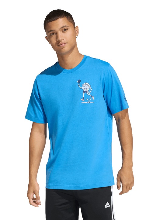 adidas Sportswear, Tricou din bumbac cu detaliu cu imprimeu grafic pe piept, Albastru glaciar