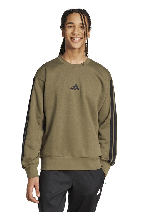 adidas Sportswear, Bluza de trening din amestec de bumbac cu detaliu monograma, Negru/Verde masliniu