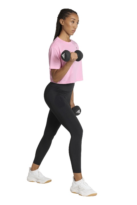 adidas Performance, Tricou crop pentru fitness, Roz pastel