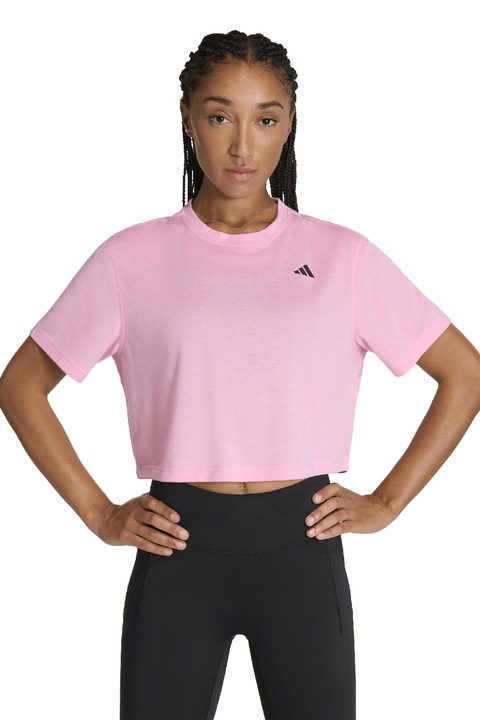 adidas Performance, Tricou crop pentru fitness, Roz pastel