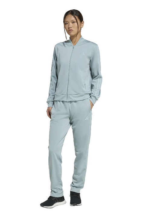 adidas Sportswear, Trening cu logo si fermoar W ESS 3S TS, Albastru pastel
