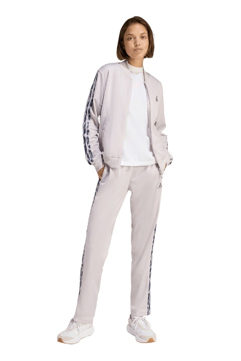 adidas Sportswear, Trening cu fermoar si dungi contrastante, Lila pal