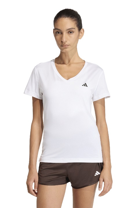 adidas Performance, Tricou slim fit cu decolteu in V, pentru fitness Essentials, Alb