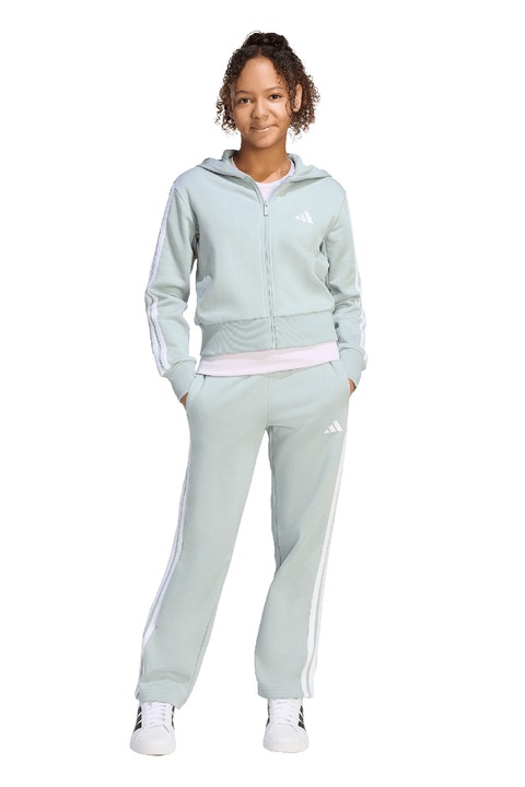 adidas Sportswear, Trening din fleece cu logo, Alb/Verde pal