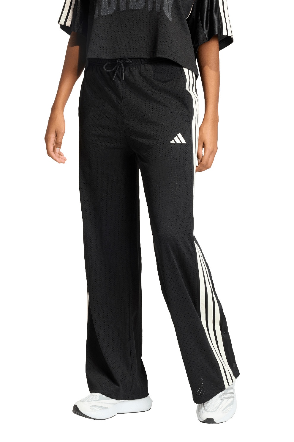 adidas Sportswear, Pantaloni de trening cu croiala dreapta si slituri laterale cu capse, Negru, S