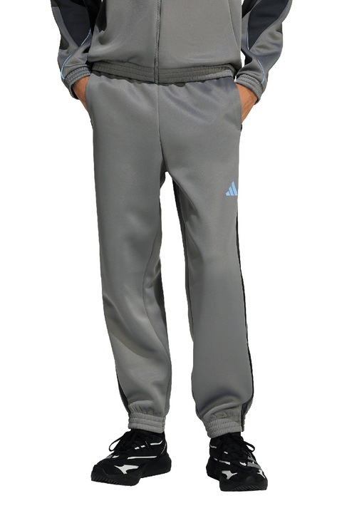 adidas Sportswear, Pantaloni de trening cu logo si snur Stadium, Albastru glaciar/Gri inchis