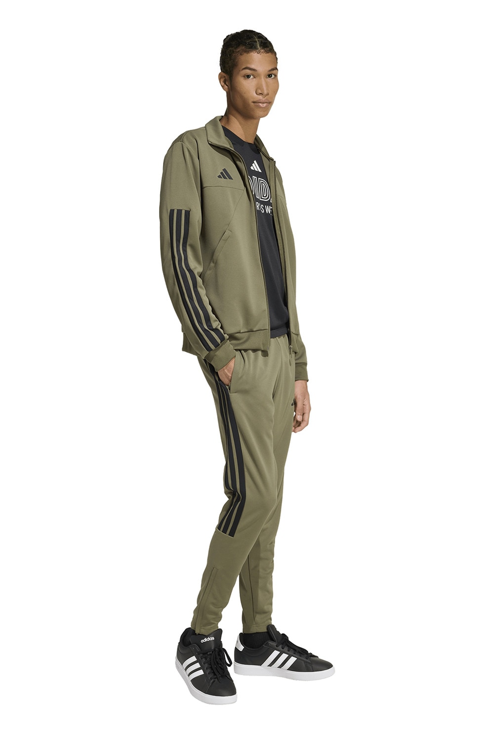 adidas Sportswear, Pantaloni conici de trening cu imprimeu logo Tiro, Negru, Verde masliniu, L