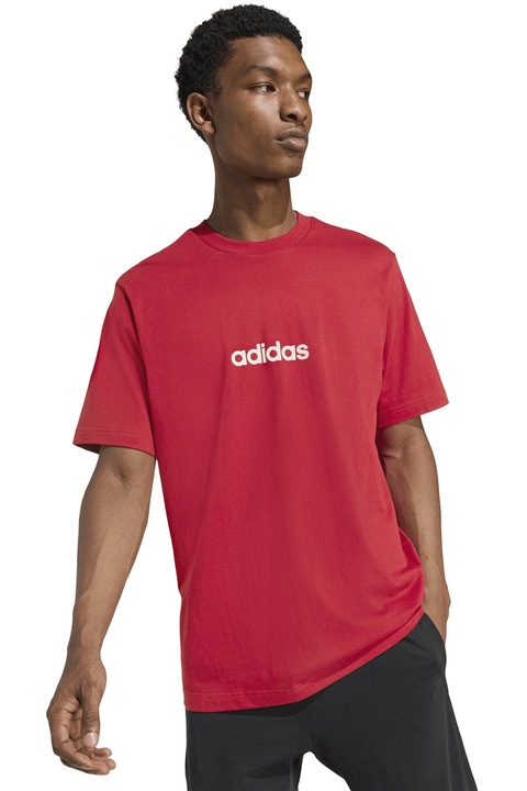 adidas Sportswear, Tricou cu logo pe piept si decolteu la baza gatului, Alb/Rosu vermillion