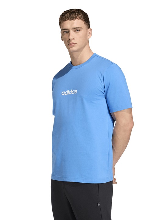 adidas Sportswear, Tricou cu logo pe piept si decolteu la baza gatului, Alb murdar/Albastru