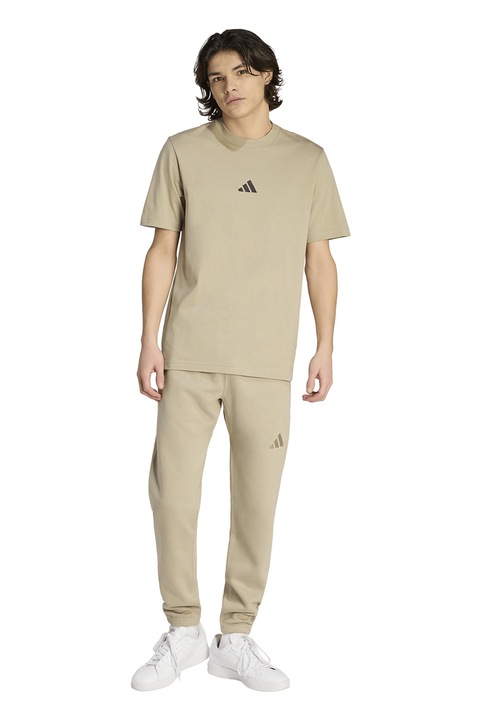 adidas Sportswear, Tricou din bumbac cu logo brodat, Negru/Bej