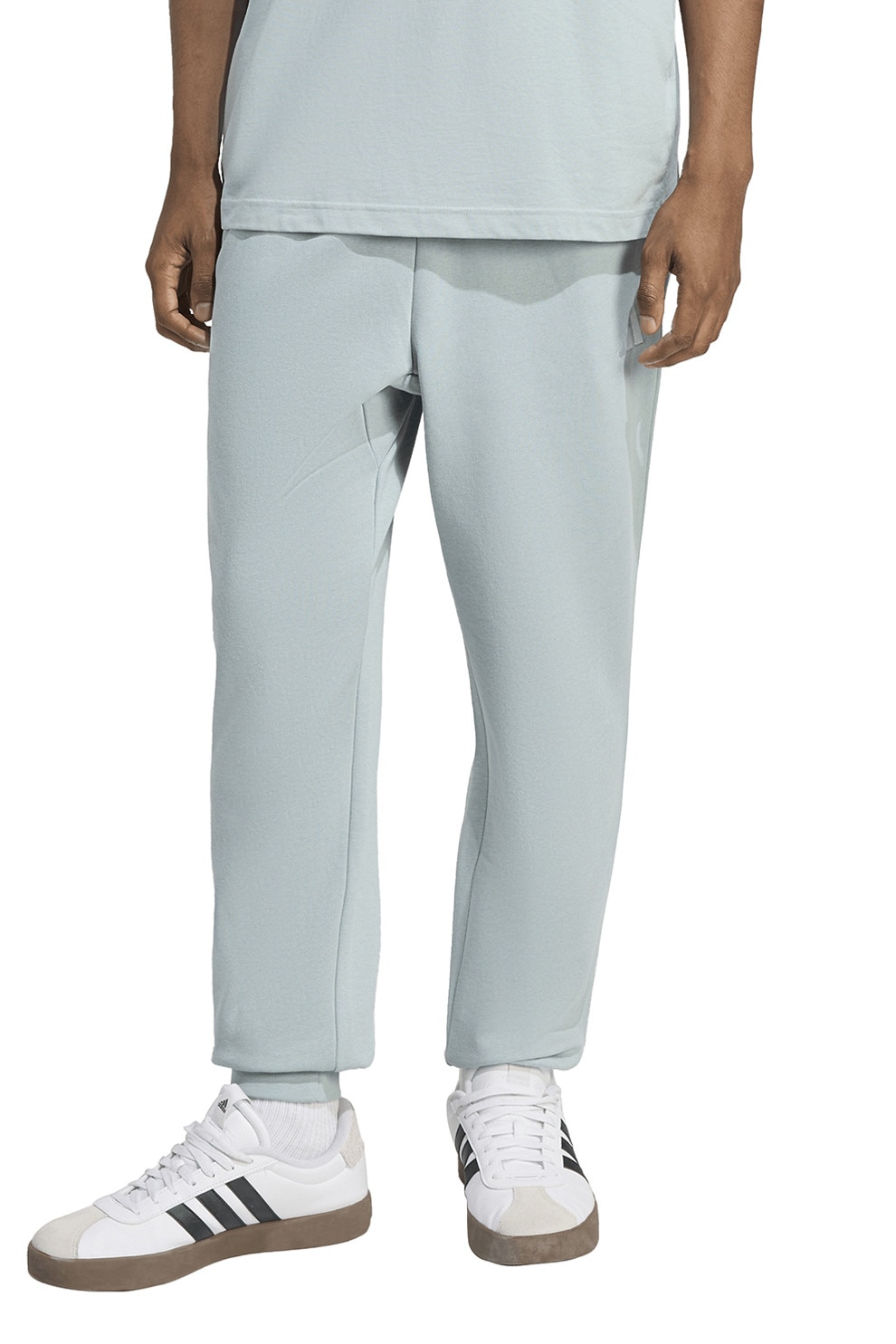 adidas Sportswear, Pantaloni de trening cu snur in talie si croiala conica FeelCozy, Alb, Verde pal, L
