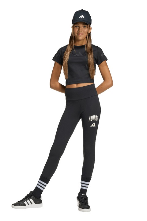 adidas Sportswear, Középmagas derekú logós leggings, Fekete/Törtfehér