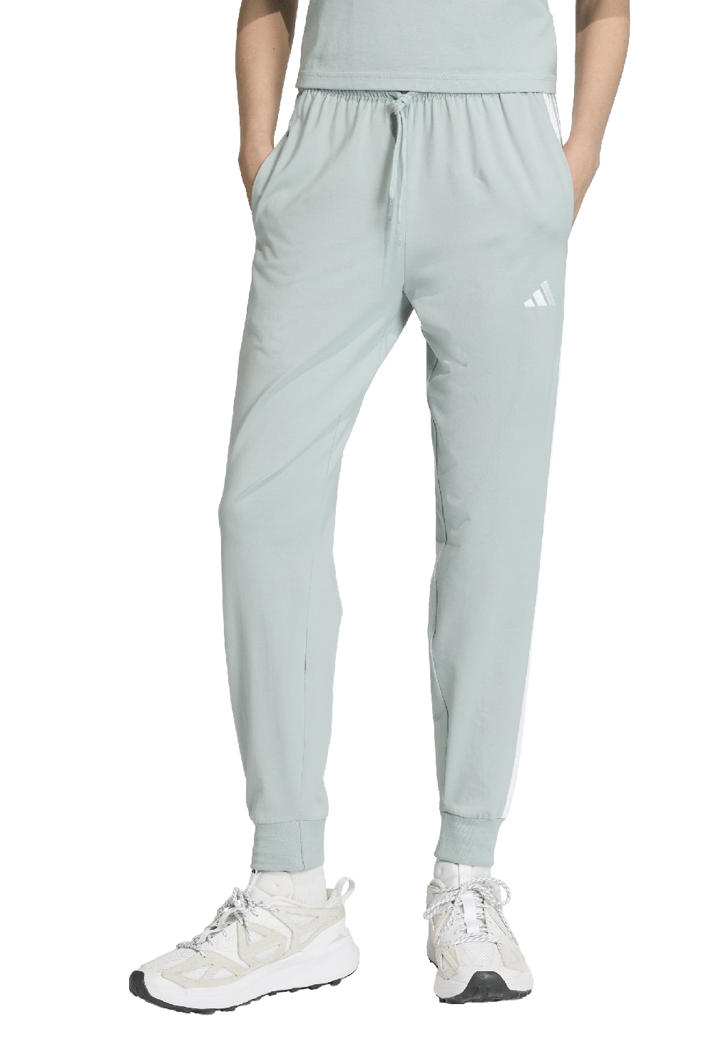 adidas Sportswear, Pantaloni de trening cu buzunare laterale si snur, Alb, Verde pal, S