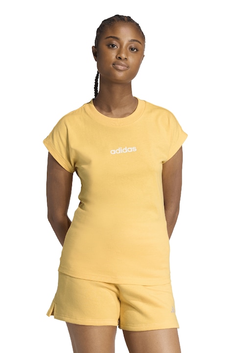 adidas Sportswear, Tricou de bumbac cu decolteu rotund Essentials, Alb/Galben sofran