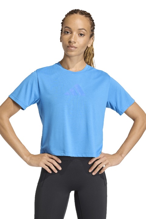 adidas Performance, Tricou crop cu logo, pentru fitness, Albastru royal