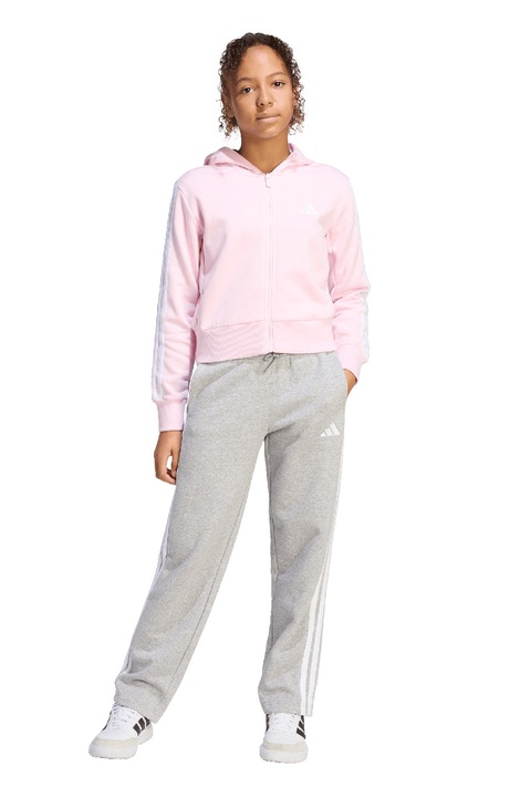 adidas Sportswear, Trening din fleece cu logo, Alb/Gri deschis/Roz deschis