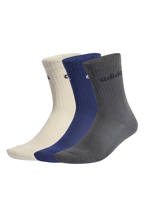 adidas Performance, Set de sosete din amestec de bumbac cu logo - 6 perechi, Alb fildes/Gri/Bleumarin