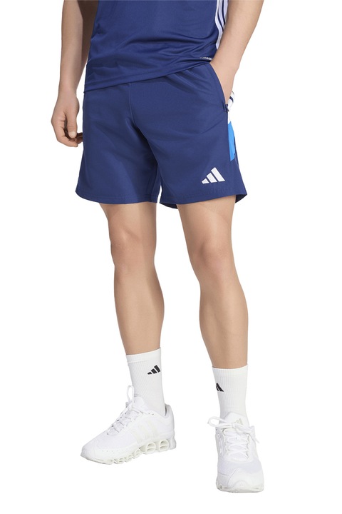 adidas Performance, Pantaloni scurti cu buzunare cu fermoar pentru fotbal Trio, Albastru inchis