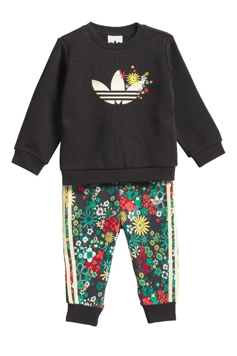 adidas Originals, Trening din amestec de bumbac cu model floral, Rosu/Negru/Galben