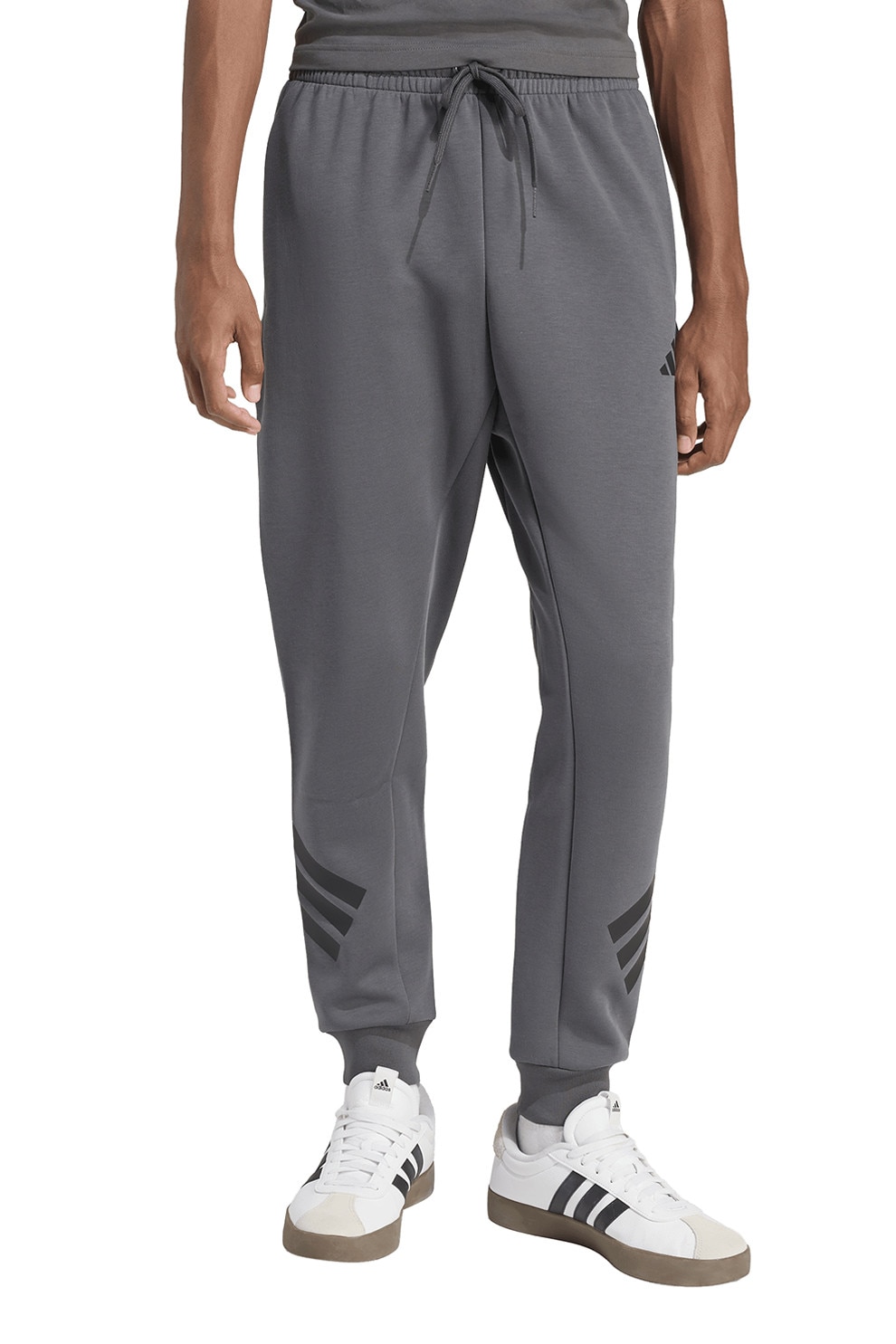 adidas Sportswear, Pantaloni de trening din amestec de bumbac cu logo, Gri, L