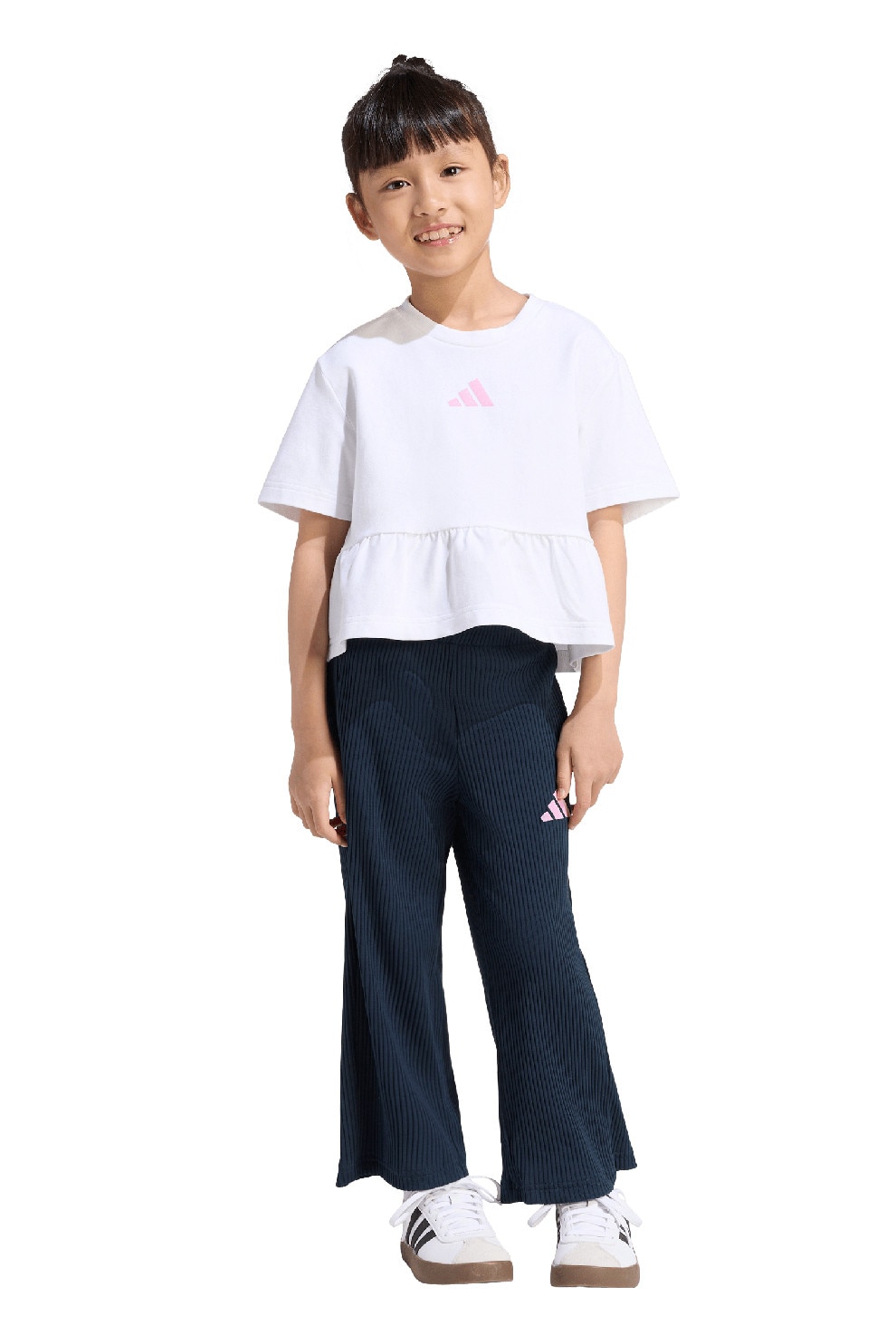 adidas Sportswear, Set de tricou si pantaloni - 2 piese, Alb, Roz, 104 CM