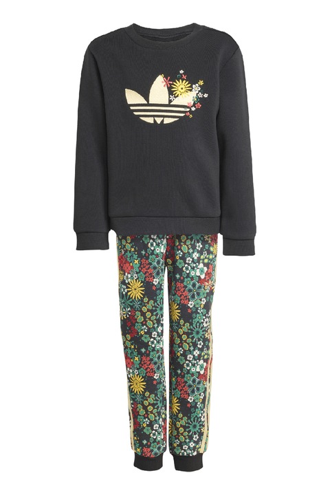 adidas Originals, Trening din amestec de bumbac cu imprimeu, Rosu deschis/Verde aquamarin/Gri antracit