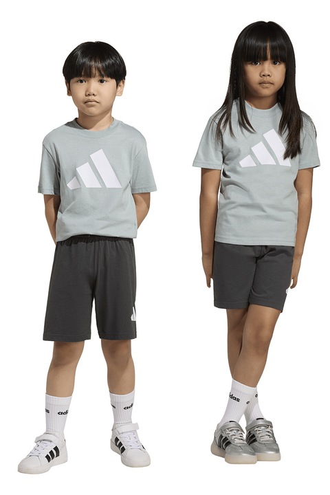 adidas Sportswear, Ser de tricou de bumbac si pantaloni scurti cu logo, 2 piese, Verde deschis