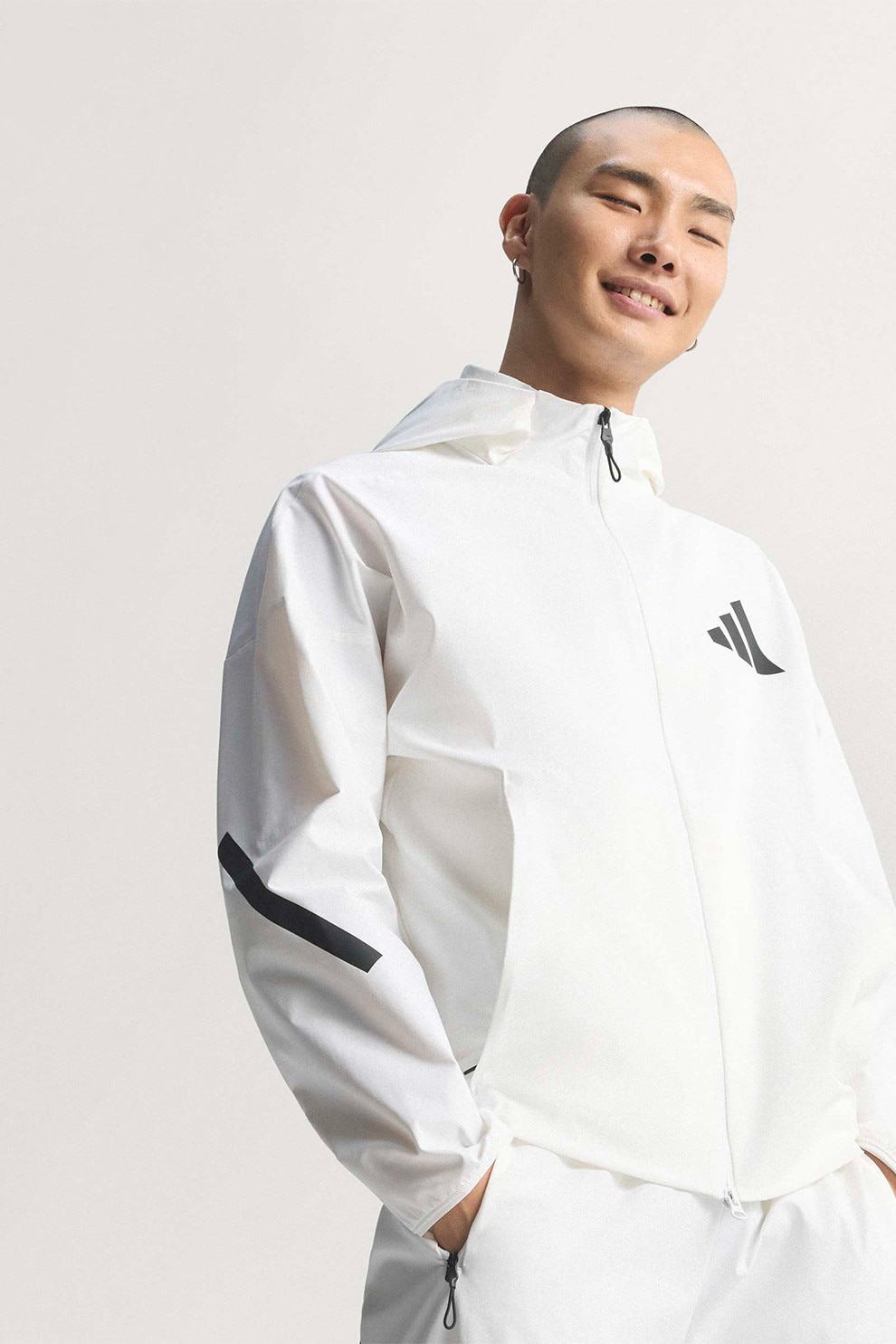 adidas Sportswear, Jacheta lejera cu gluga Z.N.E., Alb optic, M