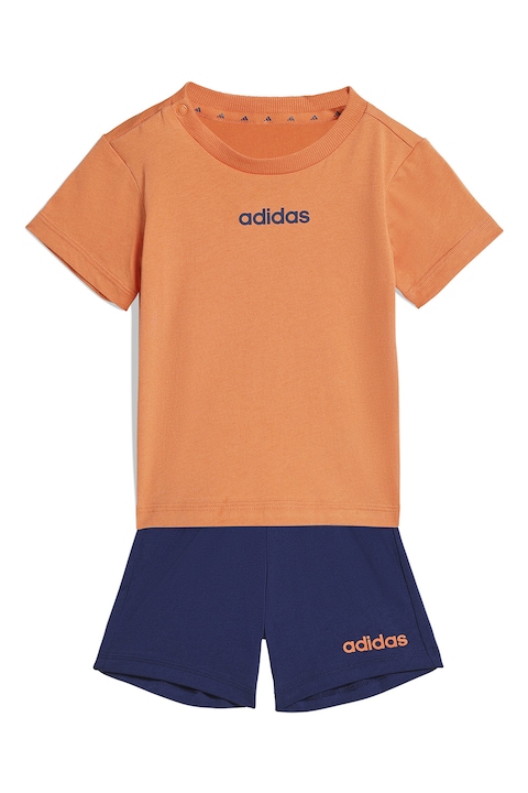 adidas Sportswear, Памучна тениска и къс панталон - 2 части, Тъмносин/Бледооранжев