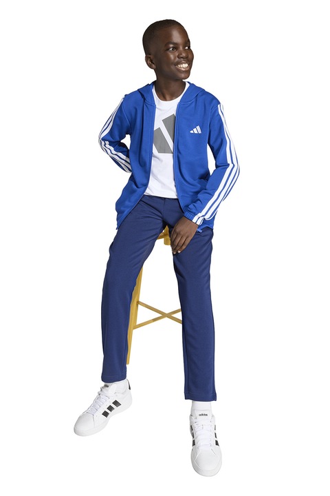 adidas Sportswear, Trening cu logo si gluga, Alb/Albastru