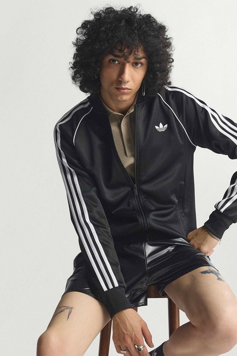adidas Originals, Bluza de trening cu fermoar si logo, Negru, S