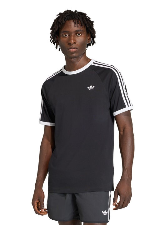 adidas Originals, Tricou cu decolteu la baza gatului si logo, Negru