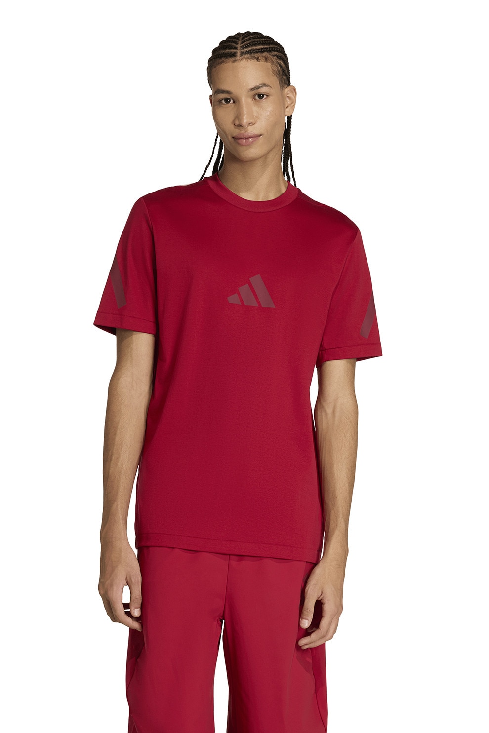 adidas Sportswear, Tricou de bumbac cu model monograma Z.N.E, Rosu inchis, L