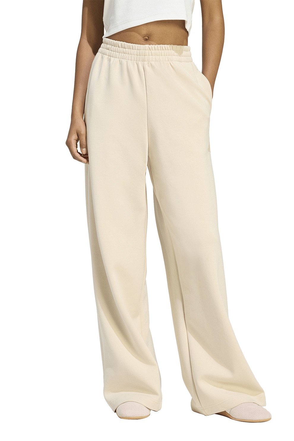 adidas Sportswear, Pantaloni de trening cu croiala ampla Soft Lux, Bej deschis, L