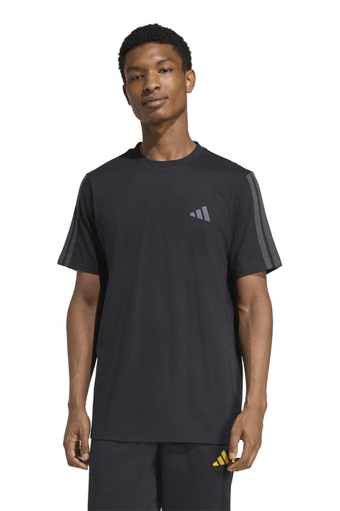 adidas Sportswear, Tricou din bumbac cu decolteu la baza gatului, Negru/Gri carbune
