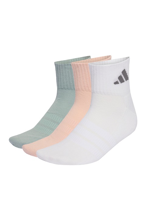 adidas Performance, Set de sosete scurte unisex cu detaliu logo - 3 perechi, Alb/Verde/Roz somon