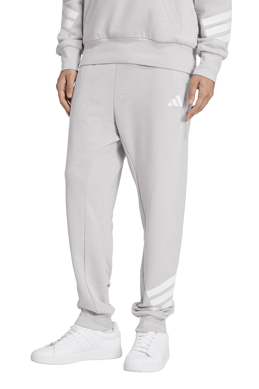 adidas Sportswear, Pantaloni de trening regular fit cu talie ajustabila, Alb murdar, M