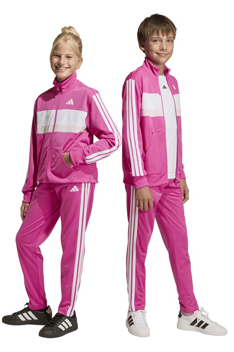 adidas Sportswear, Trening cu logo si fermoar Tiberio, Alb/Roz