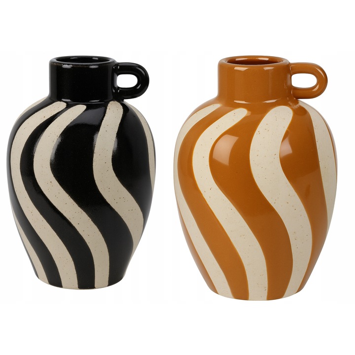 Vaza decorativa ceramica cu manere, Koopman, dimensiuni 19x13cm, mix culori, 1 bucata