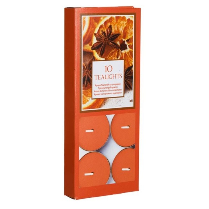 Комплект 10 Ароматни Оранжеви Чаени Свещи, Аромат на Портокал и Подправки, 4x1.5см