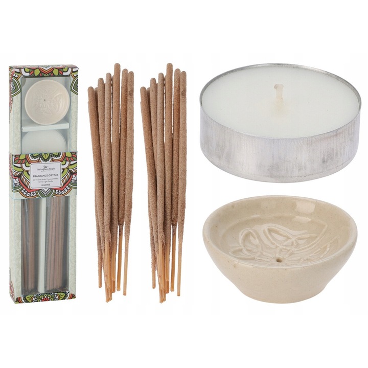 20 db illatos füstölő, kerámia tartó és teamécses, Koopman, 6 elérhető illat, 26,5x7,5x3cm