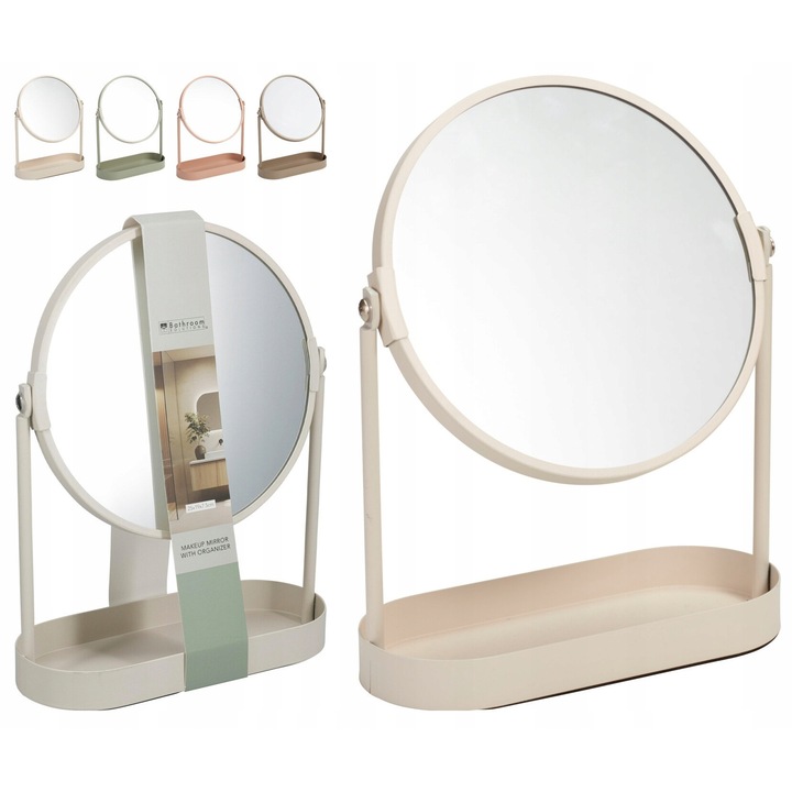 Oglinda decorativa de masa, rotunda, metalica, cu organizator, 25cm, 1 buc