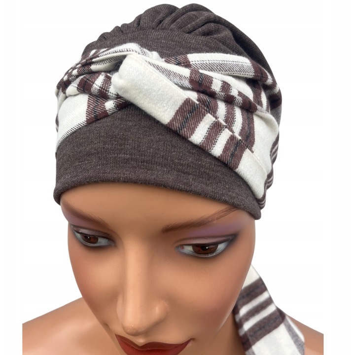 Turban dama Eva Design Lena, elastic, 94% vascoza, 6% elastan, maro, dimensiune universala